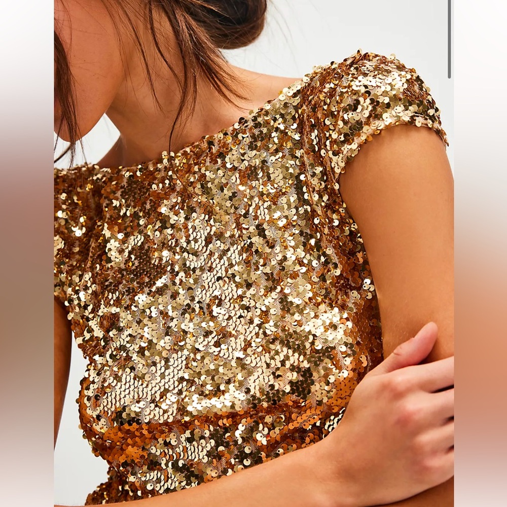 NWT Free People Intimately gold sequin top (L)